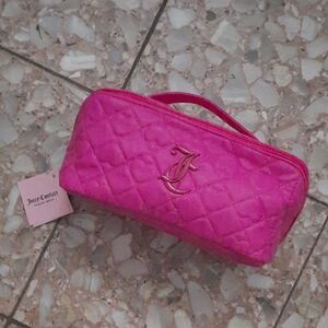 Juicy Couture Bright Pink Quilted Cosmetic Case with Hot Pink Logo